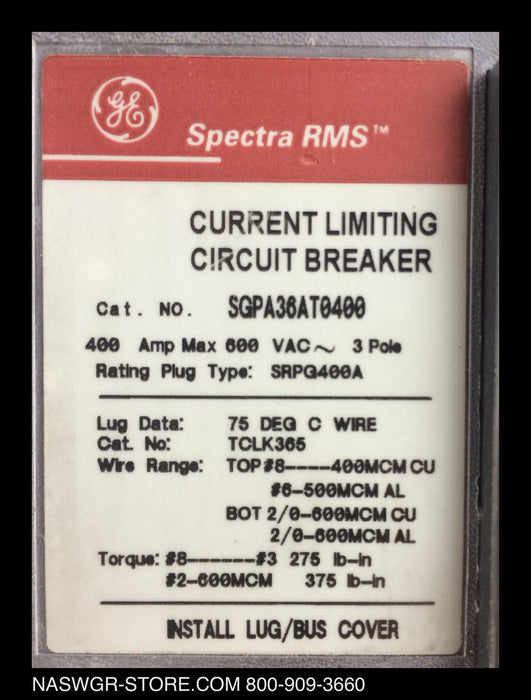 SGPA36AT0400 ~ GE SGPA36AT0400  Spectra RMS Circuit Breaker 400 Amps