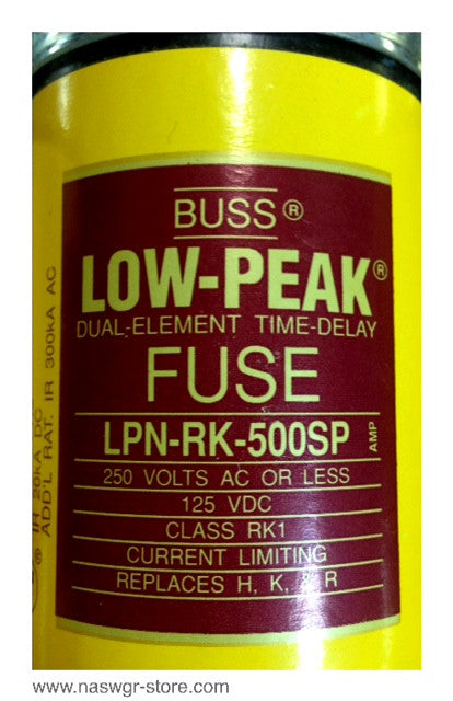 LPN-RK-500SP , Cooper Bussmann LPN-RK-500SP Low- Peak Dual Element Time Delay Fuse , 250 Volts AC , 125 VDC , Class RK1