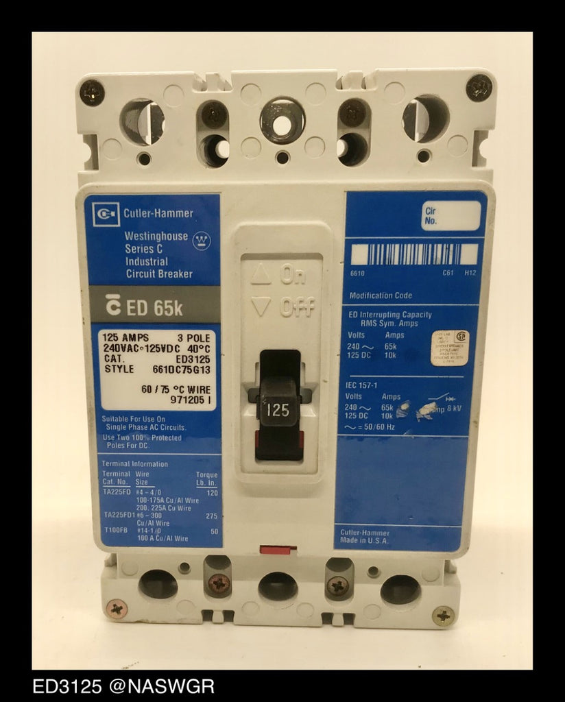 Cutler Hammer ED3125 Molded Case Circuit Breaker 125 Amp — North