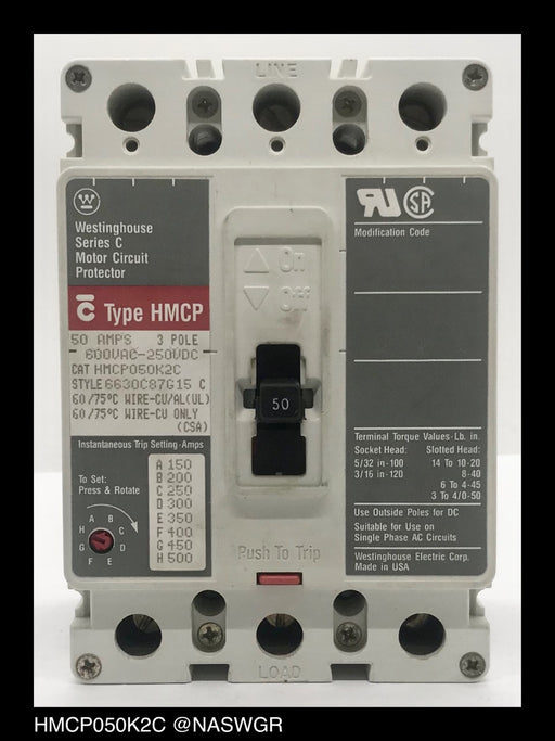 Westinghouse HMCP050K2C Motor Circuit Protector ~ 50 Amp