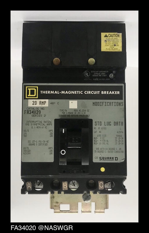 Square D FA34020 Molded Case Circuit Breaker ~ 20 Amp