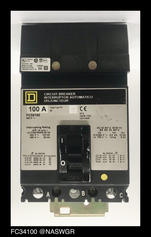 Square D FC34100 Molded Case Circuit Breaker ~ 100 Amp