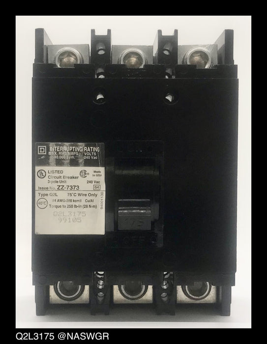 Square D Q2L3175 Molded Case Circuit Breaker ~ 175 Amp