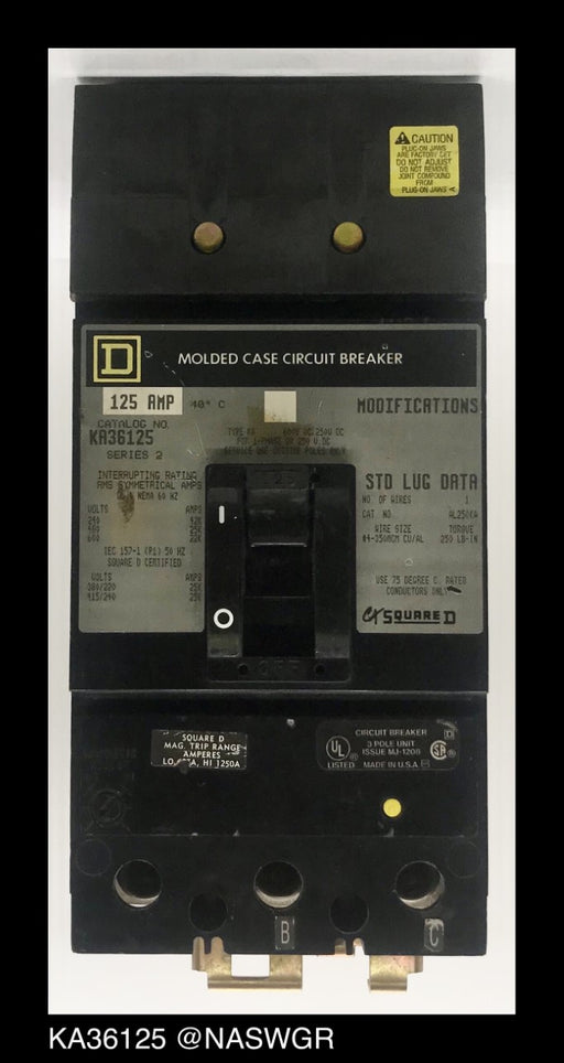 Square D KA36125 Molded Case Circuit Breaker ~ 125 Amp