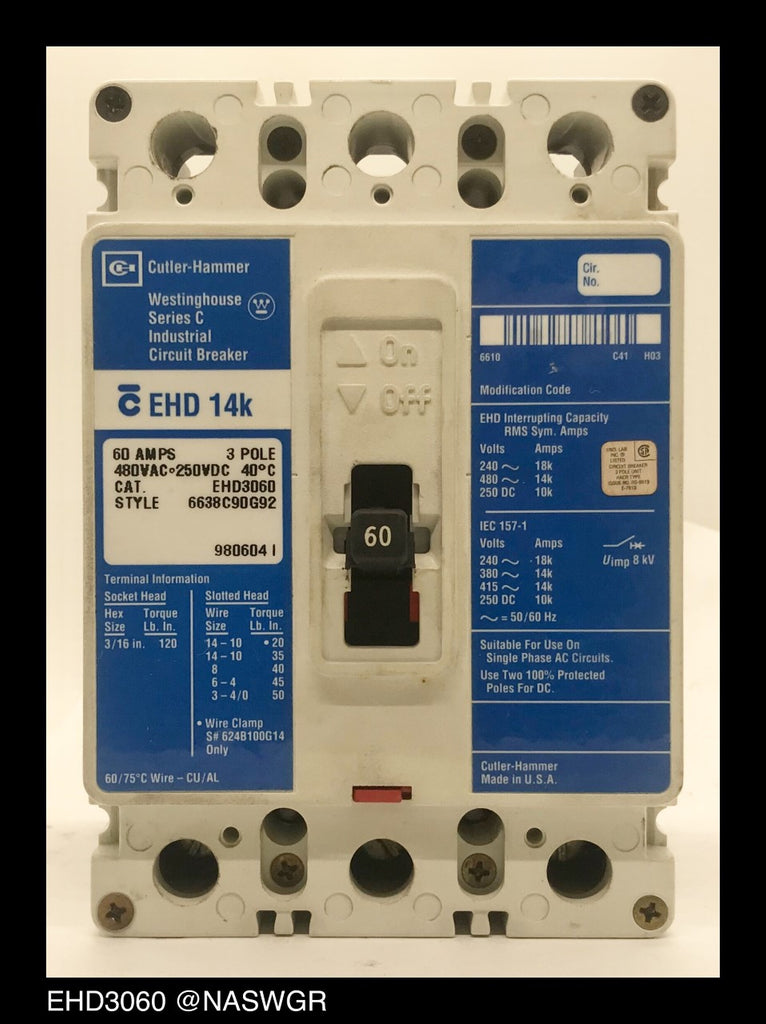 Cutler Hammer EHD3060 Molded Case Circuit Breaker - 60 Amp