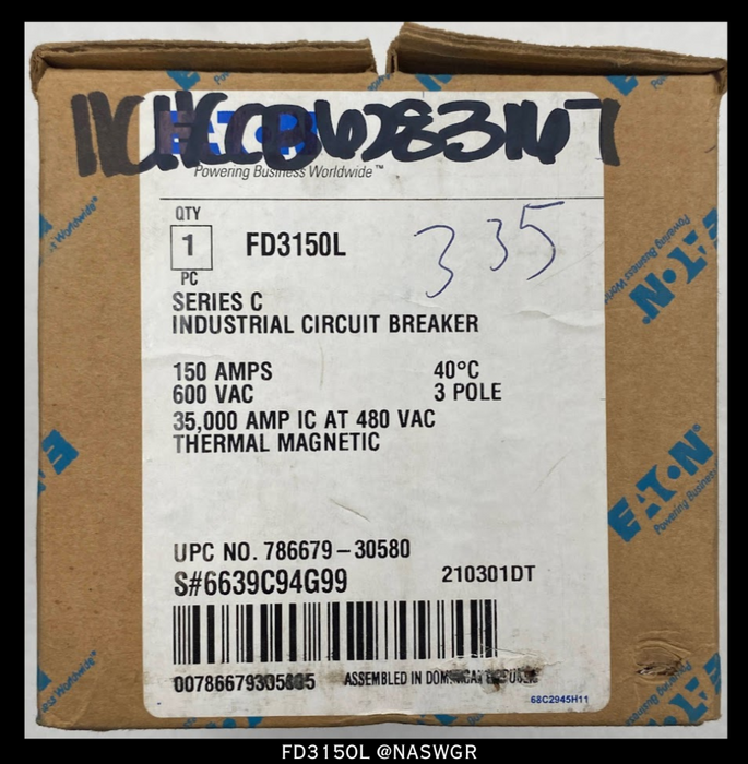 Eaton FD3150L Molded Case Circuit Breaker - 150 Amp - Unused