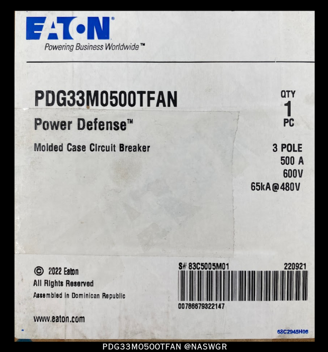 Eaton PDG33M0500TFAN Molded Case Circuit Breaker - 500 Amp