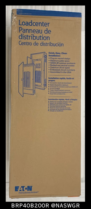 Eaton BRP40B200R BR Load Center Main Breaker Panel - 200A/NEMA 3R - Unused