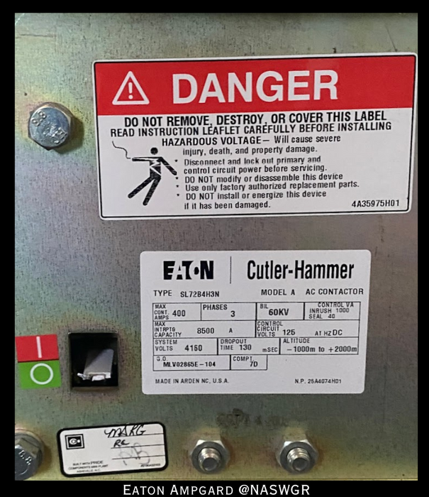Eaton / Cutler Hammer Ampgard Medium Voltage Control Cell Section- 500HP/4160V