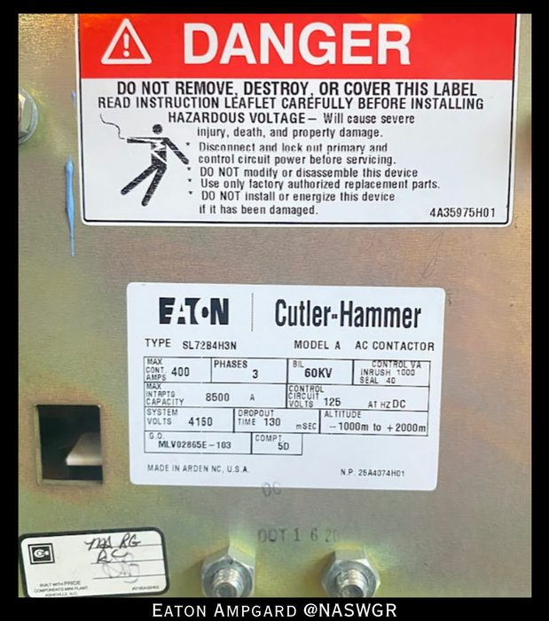 Eaton / Cutler Hammer Ampgard Medium Voltage Control Cell Section- 250HP/4160V