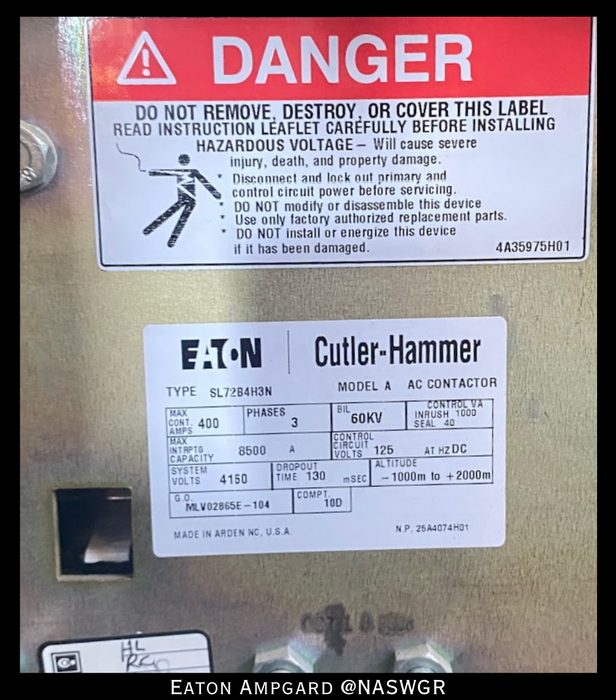 Eaton / Cutler Hammer Ampgard Medium Voltage Control Cell Section- 300HP/4160V