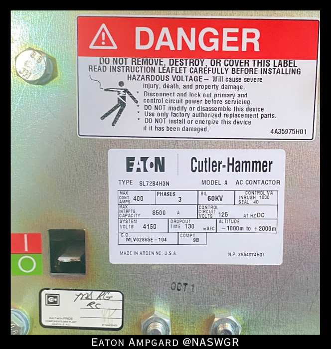 Eaton / Cutler Hammer Ampgard Medium Voltage Control Cell Section- 1750HP/4160V