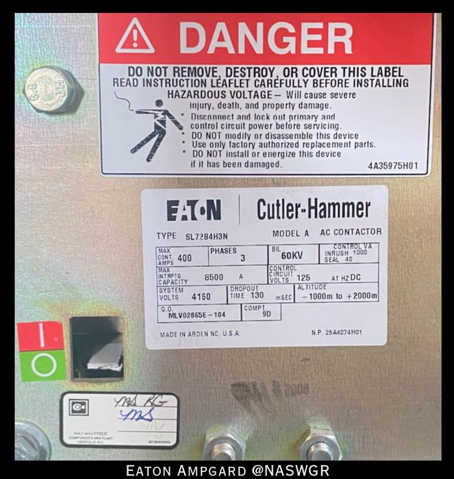 Eaton / Cutler Hammer Ampgard Medium Voltage Control Cell Section- 1250HP/4160V