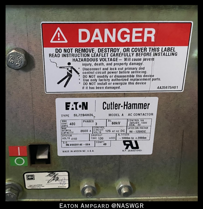 Eaton / Cutler Hammer Ampgard Medium Voltage Control Cell Section- 600HP/4160V