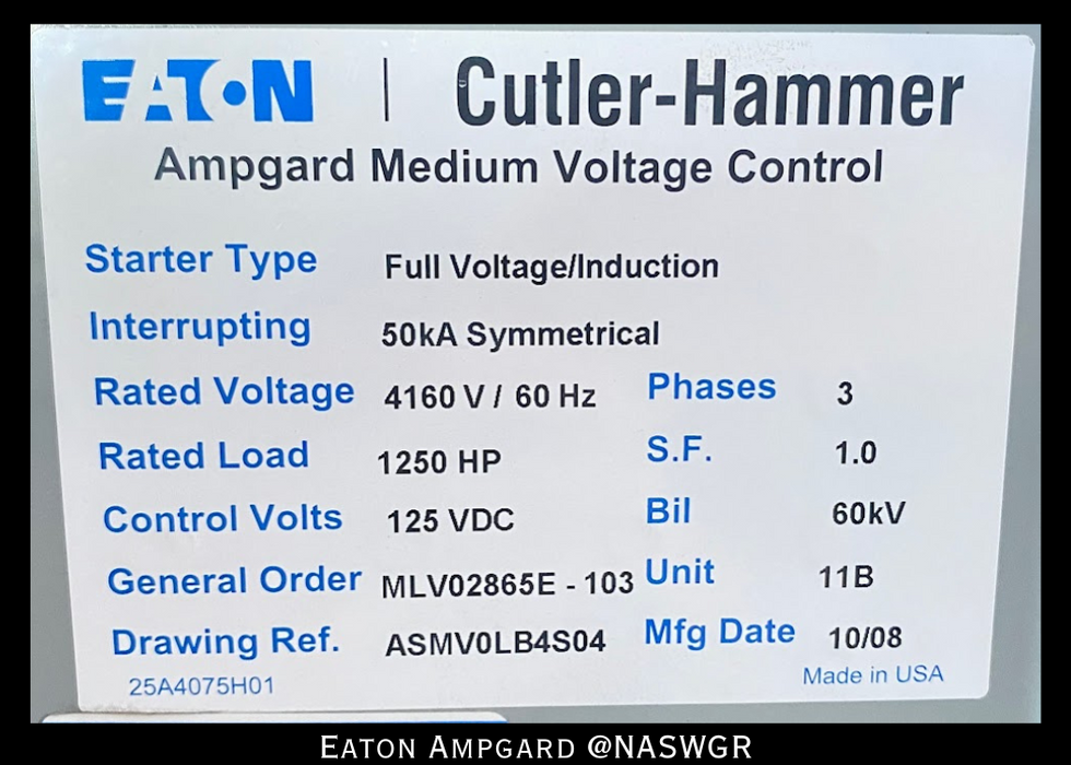 Eaton / Cutler Hammer Ampgard Medium Voltage Control Cell Section- 1250HP/4160V
