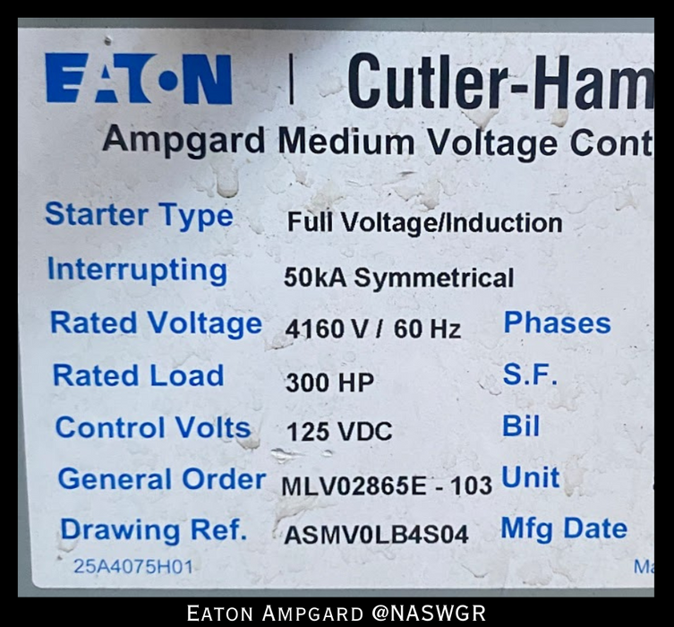 Eaton / Cutler Hammer Ampgard Medium Voltage Control Cell Section- 300HP/4160V