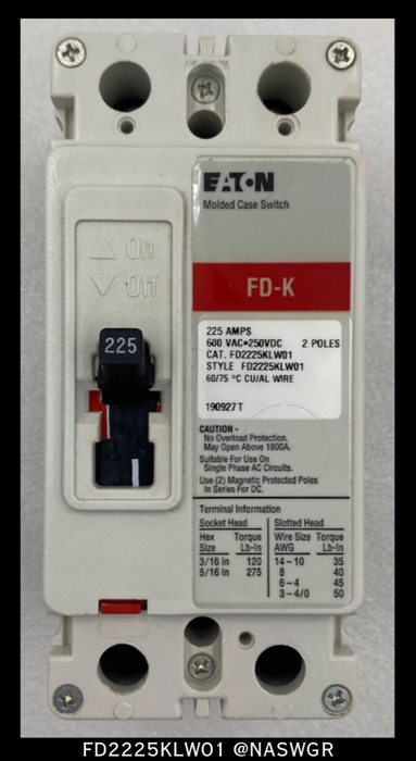Eaton FD2225KLW01 Molded Case Switch - 225 Amp - Unused