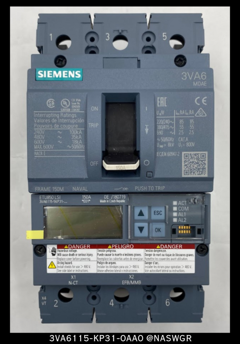 Siemens 3VA6115-5KP31-0AA0 Molded Case Circuit Breaker - 150 Amp - Unused