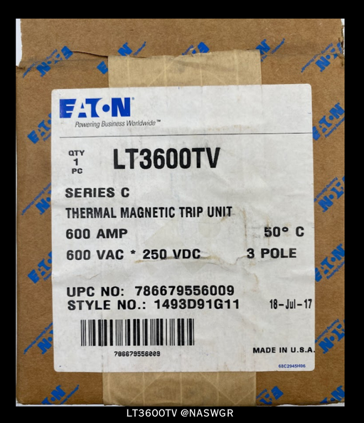 Eaton LT3600TV Thermal Magnetic Trip Unit - 600A/600vAC/250vDC- Unused