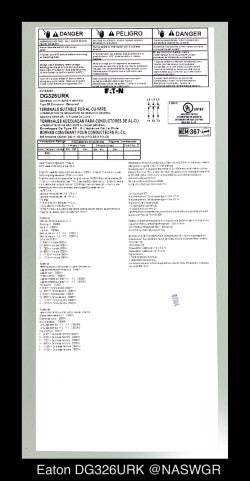 Eaton DG326URK General Duty Safety Switch - 600A/240V/3P/N3R - Unused/Warranty
