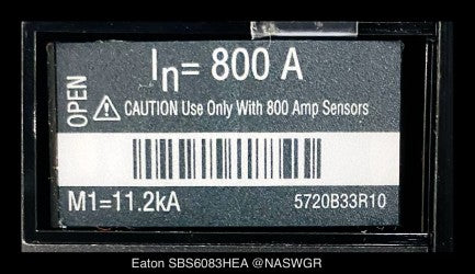Eaton Magnum SB SBS6083HEA Breaker (M/O,B/I) - 800 Amp - Unused