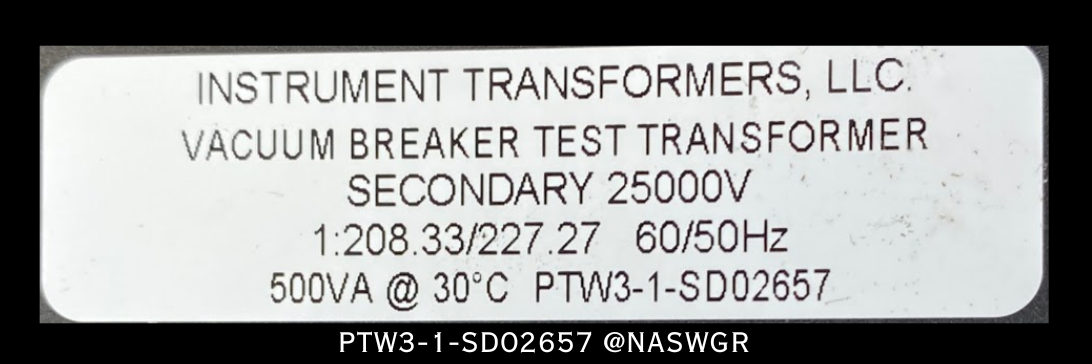 Instrument Transformers PTW3-1-SD02657 Vacuum Breaker Test Transformer - 1:208.33/227.27A