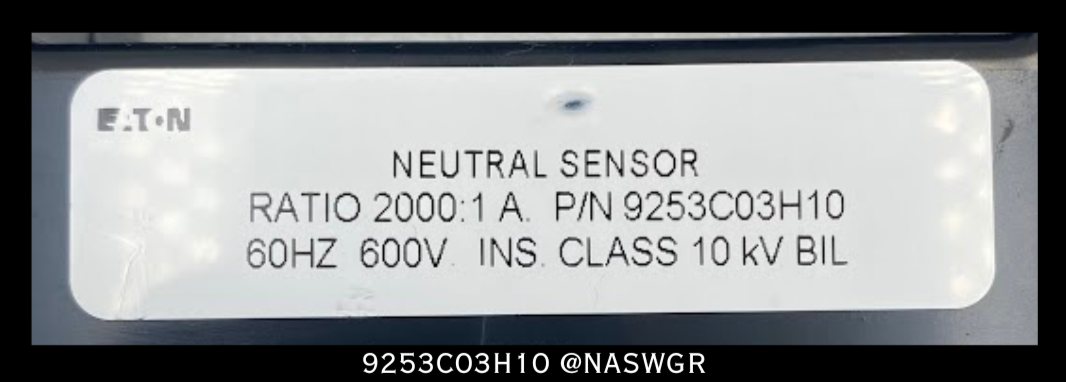 Eaton 9253C03H10 Ground Fault Sensor - 2000:1 Amp - Unused