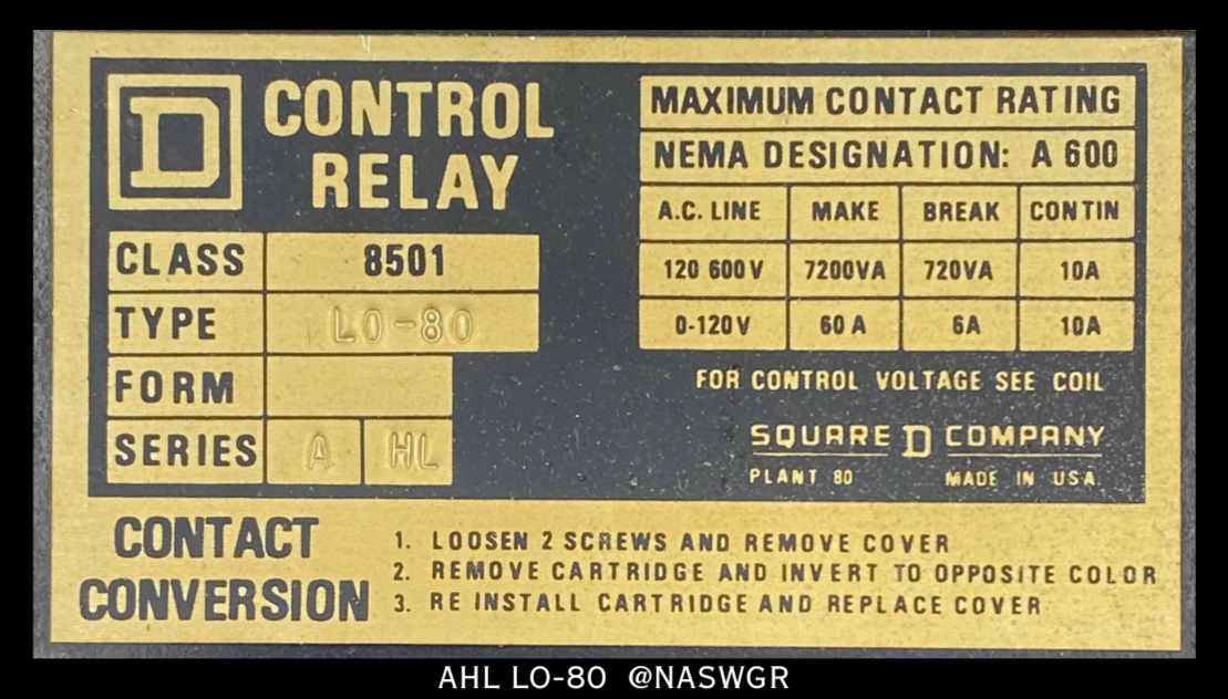 Square D 8501LO80V02 Type L Industrial Control Relay - 120vAC