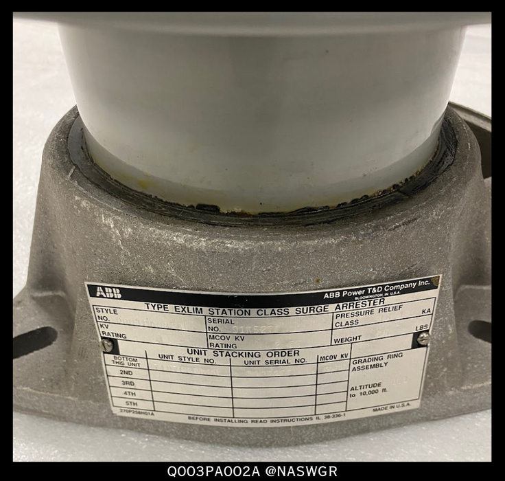 ABB EXLIM STATION CLASS SURGE ARRESTER Q003PA002A