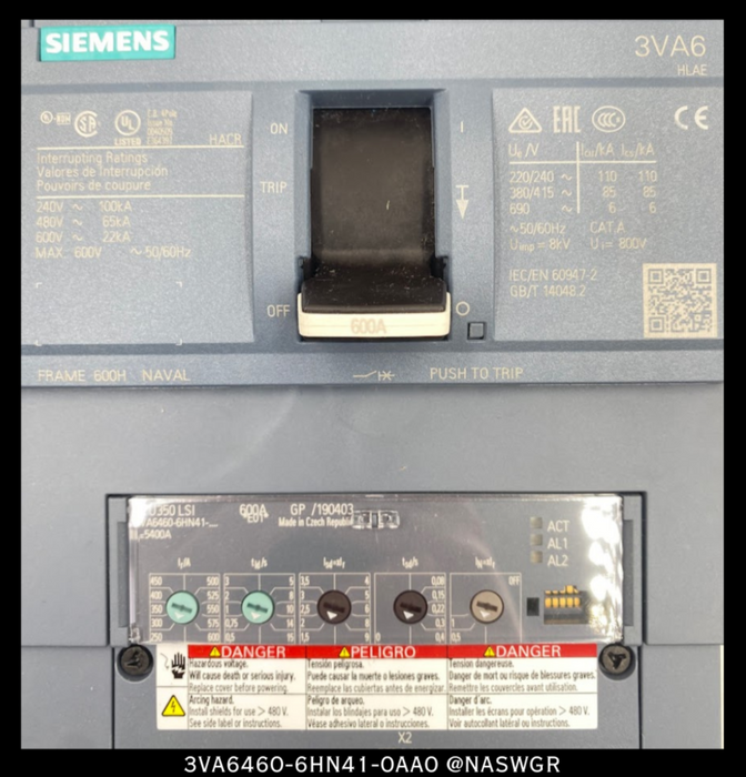 Siemens 3VA6460-6HN41-0AA0 Molded Case Circuit Breaker - 600A