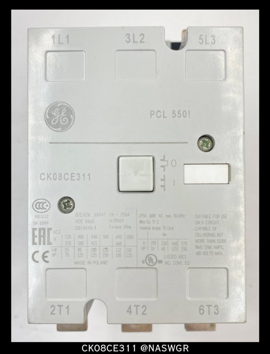General Electric CK08CE311 Contactor- 175A/600vAC