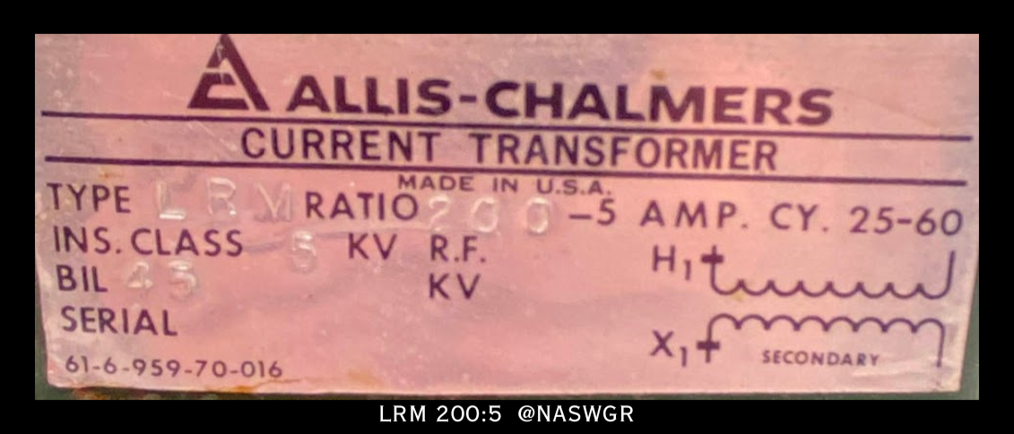 Allis Chalmers 61-6-959-70-016 LRM Current Transformer - 200:5 Amp