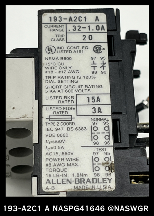 193-A2C1 A - Allen Bradley - SMP-1 RELAY