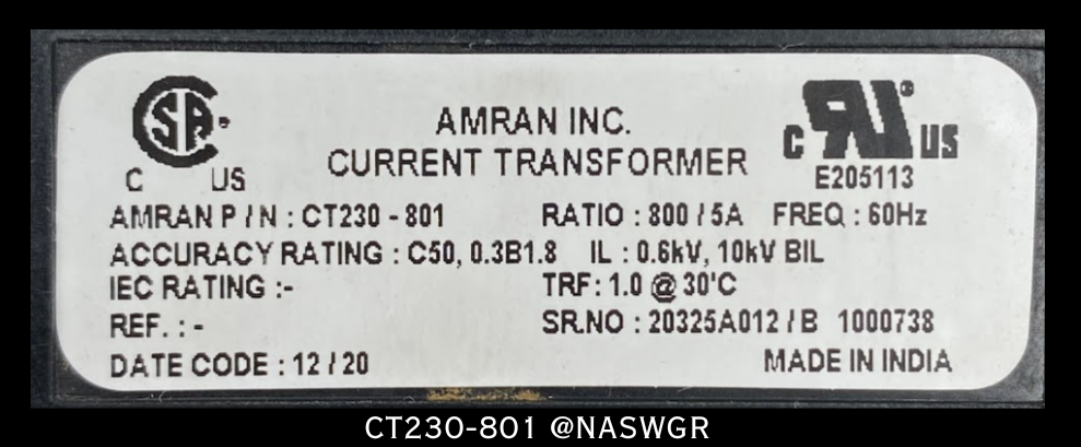 Amran CT230-801 Current Transformer - 800:5A