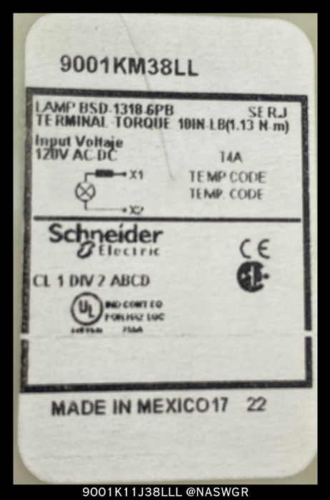 Schneider Electric 9001K11J38LLL Illuminated Selector Switch - Unused