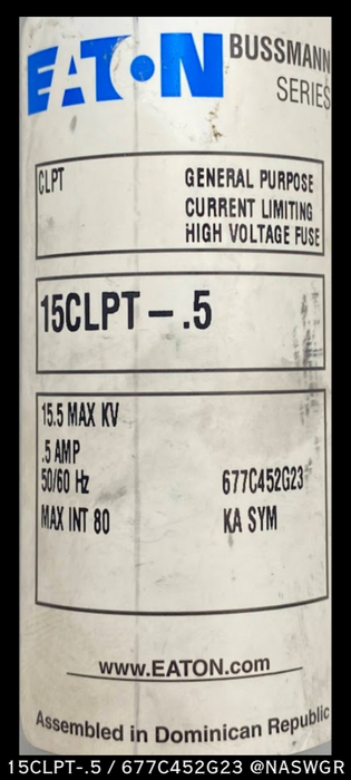 Eaton 15CLPT-.5 / 677C452G23 Current Limiting High Voltage Fuse - .5 Amp, 15.5kV