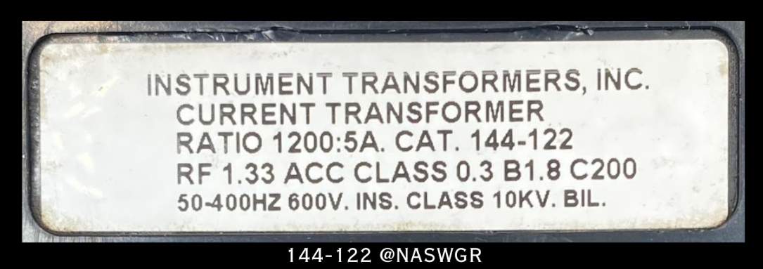 Instrument Transformers 144-122 Current Transformer - 1200:5 Amp