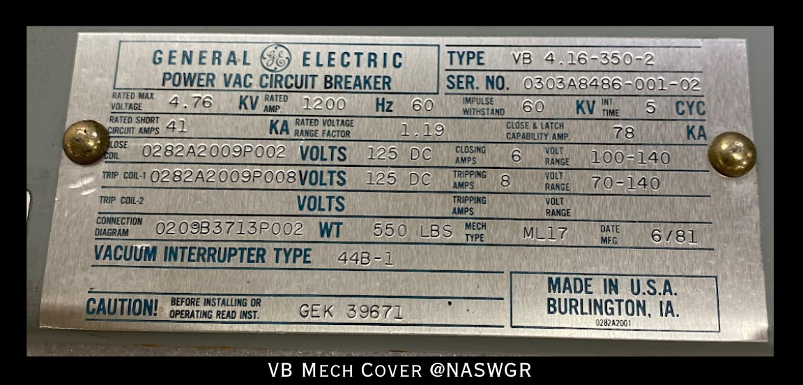 General Electric VB PowerVac Breaker Mech Front Cover PN: 0209B3581G001