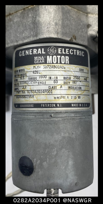 General Electric VB PowerVac Breaker Motor & Gear Box Assembly PN: 0282A2034P001