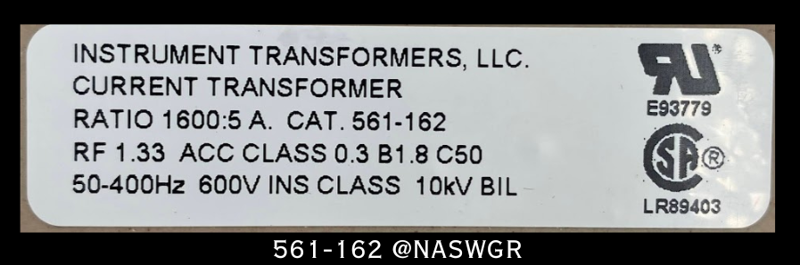 Instrument Transformers 561-162 Current Transformer - 1600:5A