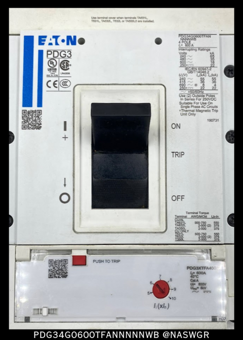 Eaton PDG34G0600TFANNNNNWB Molded Case Circuit Breaker - 600 Amp