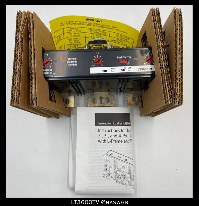 Eaton LT3600TV Thermal Magnetic Trip Unit - 600A/600vAC/250vDC- Unused