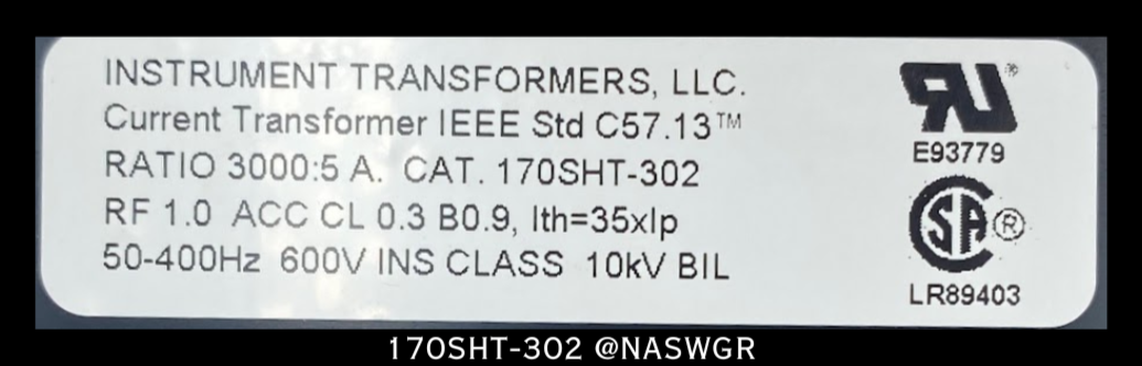 Instrument Transformers 170SHT-302 Current Transformer - 3000:5A - Unused