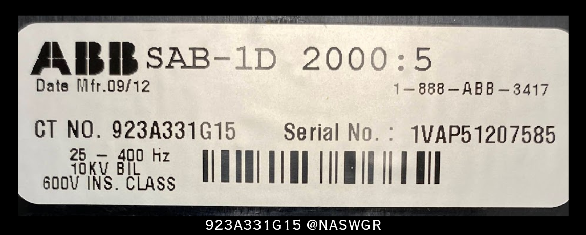 ABB SAB-1D Current Transformer 923A331G15 - 2000:5A