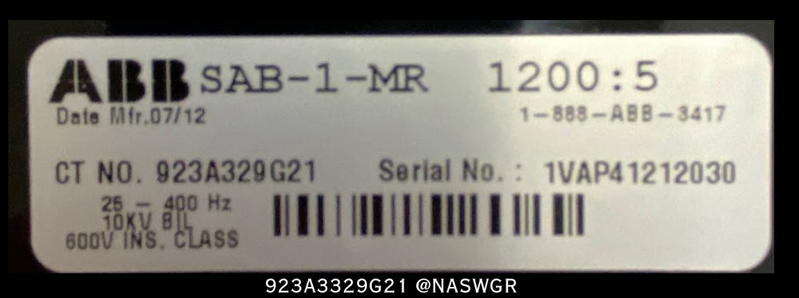 ABB SAB-1-MR Current Transformer 923A3329G21 - 1200:5A