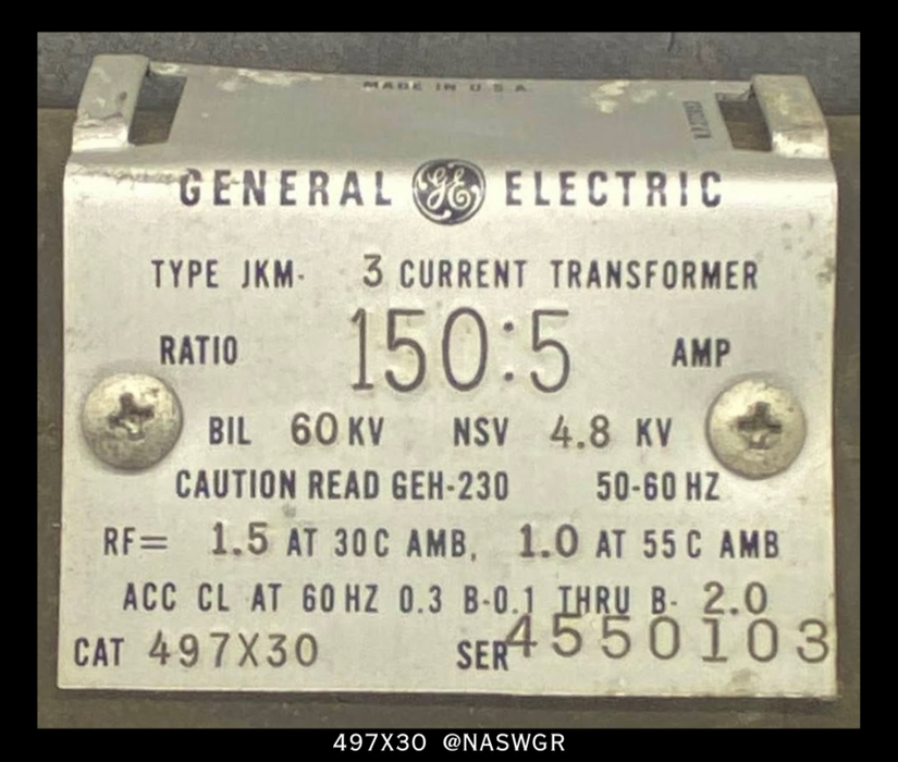 General Electric JKM-3, 497X30 Current Transformer - 150:5 Amp