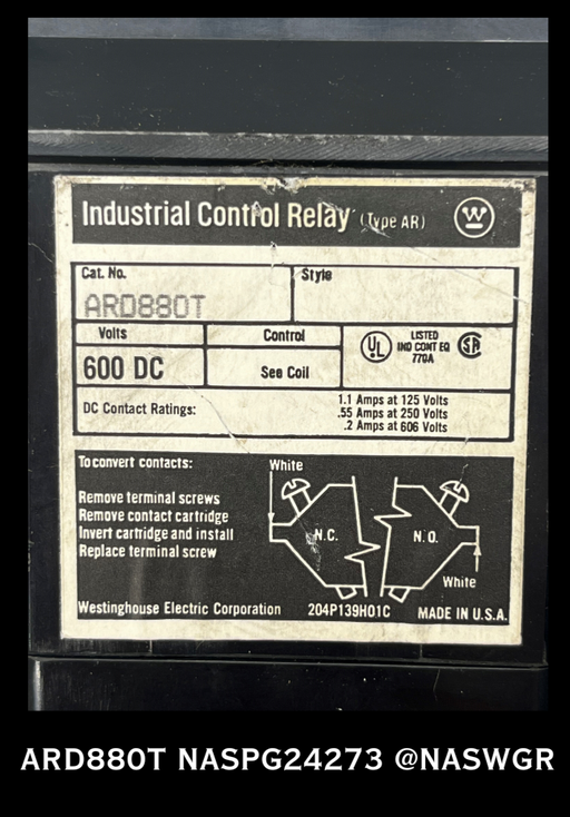 ARD880T ~ Westinghouse ARD880T INDUSTRIAL CONTROL RELAY