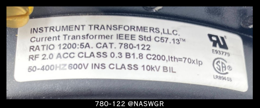Instrument Transformers 780-122 Current Transformer - 1200:5 Amp