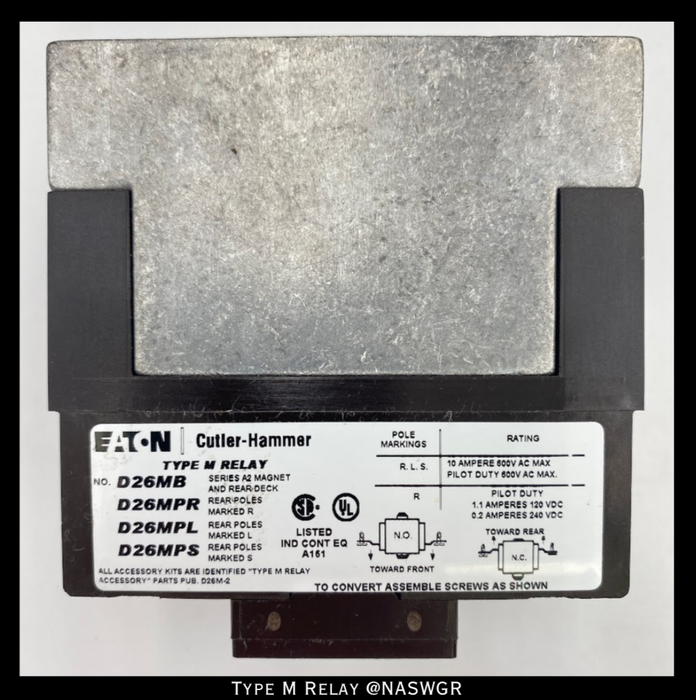 Eaton D26MB/D26MPR/D26MPL/D26MPS TYPE M RELAY - 9-1989-1 COIL 120/110V