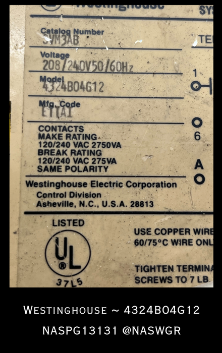 SVM3AB , Westinghouse System Voltage Monitor Model: 4324B04G12